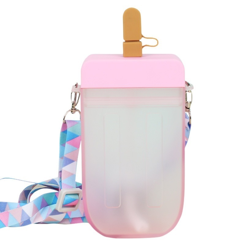 Safe and healthy Ice Cream Water Bottle with Straw Trendy Portable Plastic Water Jug Popsicle Shape Water Cup