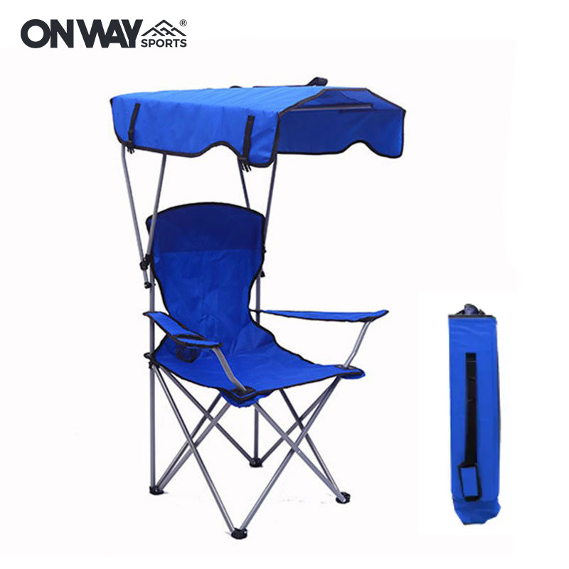 OEM Foldable Beach Chair with Umbrella Fishing Camping Metal Outdoor Furniture Canopy Attached