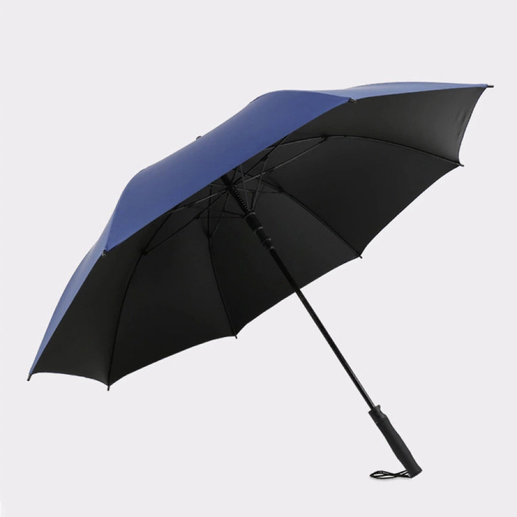 27 inch 8K Pongee Luxury Handle UV Proof Black Coating Fiberglass Semi Automatic Opening Golf Straight Umbrella Windproof