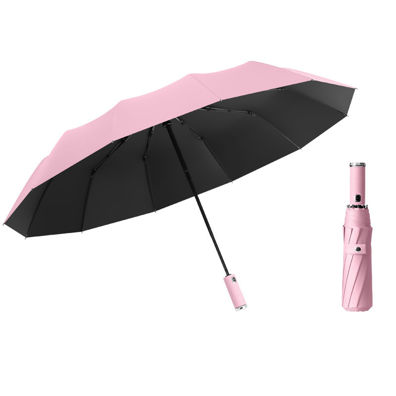 Wind Resistant Fully Automatic Reverse Folding Umbrella With LED Flashlight 10Ribs Windproof Reflective Stripe Rain Umbrellas