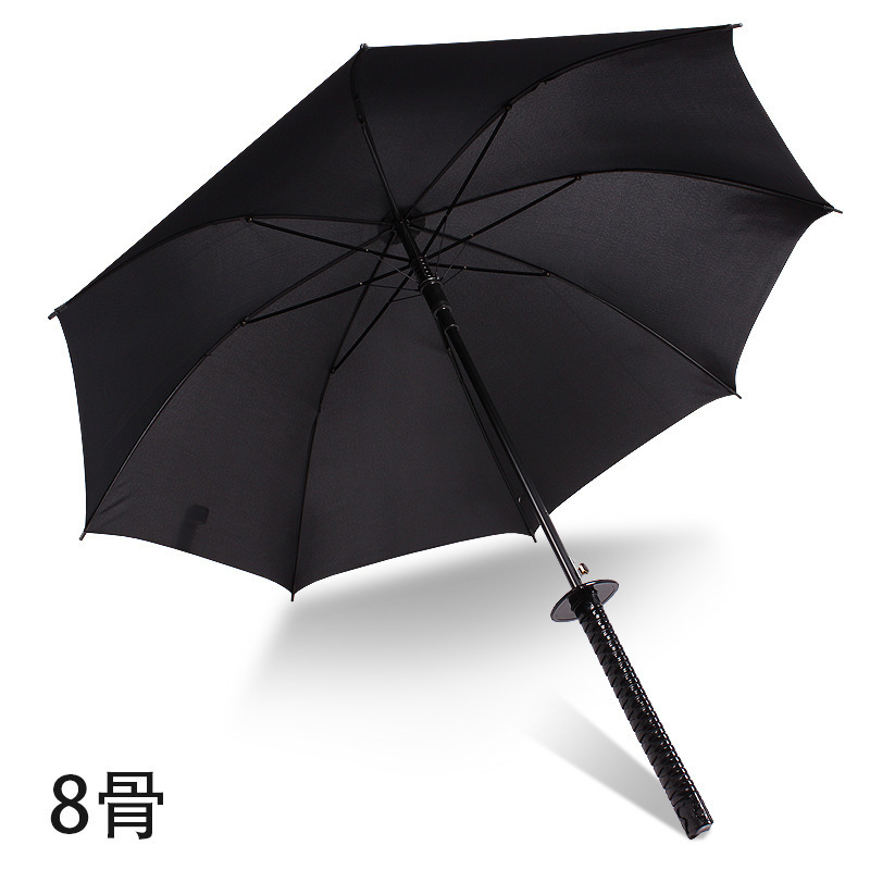 Promotion 8k/16k/24k Japanese samurai sword long handle straight umbrella Semi-automatic Black Large Windproof Umbrellas