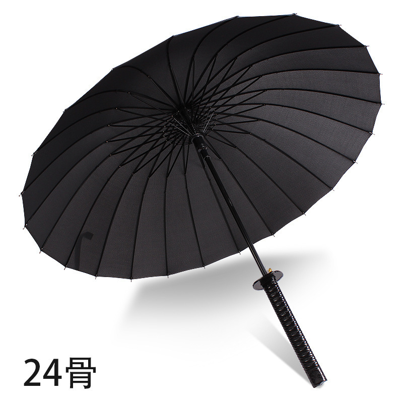 Promotion 8k/16k/24k Japanese samurai sword long handle straight umbrella Semi-automatic Black Large Windproof Umbrellas