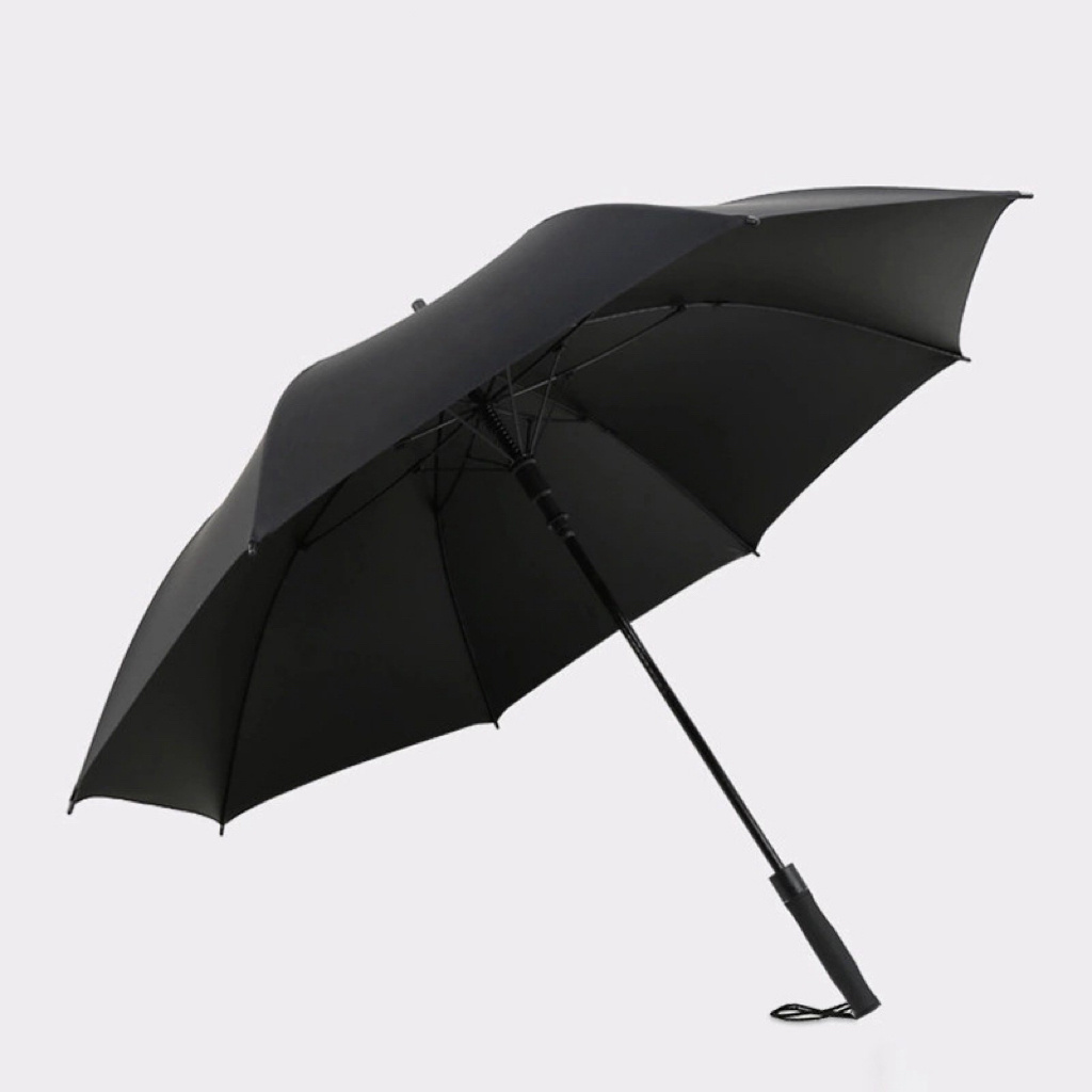 27 inch 8K Pongee Luxury Handle UV Proof Black Coating Fiberglass Semi Automatic Opening Golf Straight Umbrella Windproof