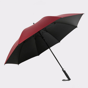 27 inch 8K Pongee Luxury Handle UV Proof Black Coating Fiberglass Semi Automatic Opening Golf Straight Umbrella Windproof