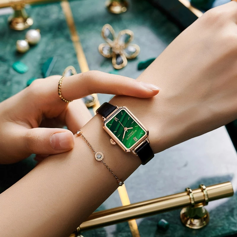 WLISTH Brand retro square Watches Women Fashion Exquisite Green Watch Quartz Leather Wrist Watch Simple Small Female Clock