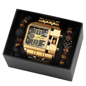 Top Brand watch gift set Luxury Quartz Watches for men Bracelet Set Gold Steel Big Dial Wristwatches Gift for Men Reloj Hombre