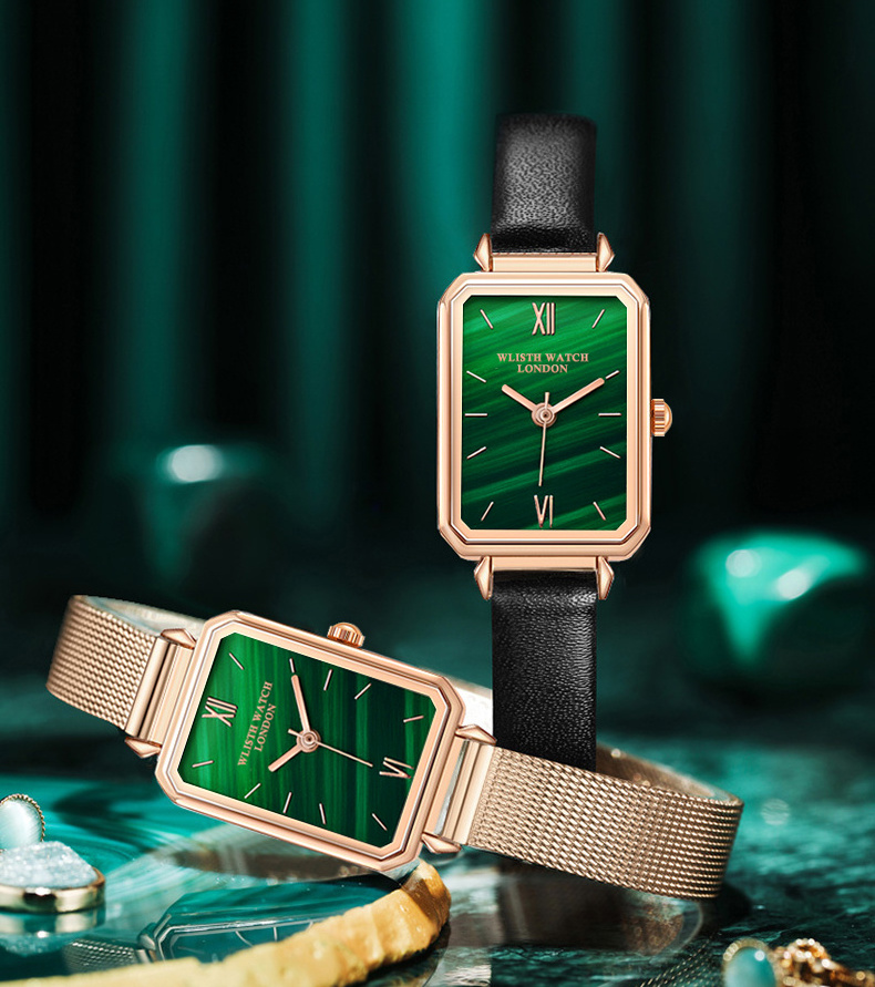 WLISTH Brand retro square Watches Women Fashion Exquisite Green Watch Quartz Leather Wrist Watch Simple Small Female Clock