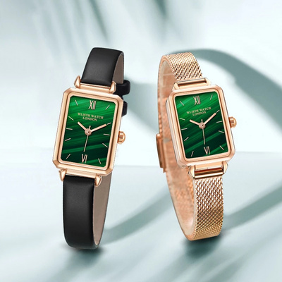 WLISTH Brand retro square Watches Women Fashion Exquisite Green Watch Quartz Leather Wrist Watch Simple Small Female Clock