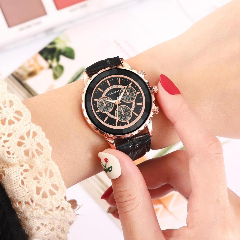 Luxury Fashion Three Eyes Dial Women Green Watch Quartz Leather Ladies Wristwatches 2020 YOLAKO Brand Woman Clock Montre Femme