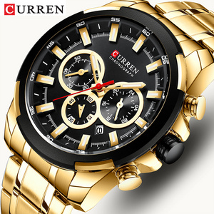 CURREN Men Watches Top Brand Big Sport Watch Luxury Men  Steel Quartz Wrist Watches Chronograph Gold Design Male Clock