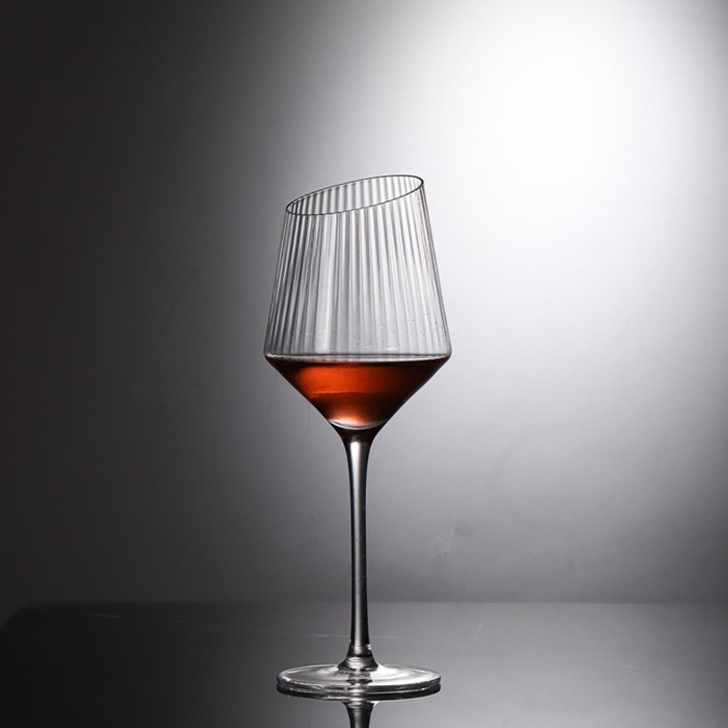 New product ideas 2023 bevel oblique cut ribbed wine glasses goblet best selling modern slant rim champagne goblets glass sets