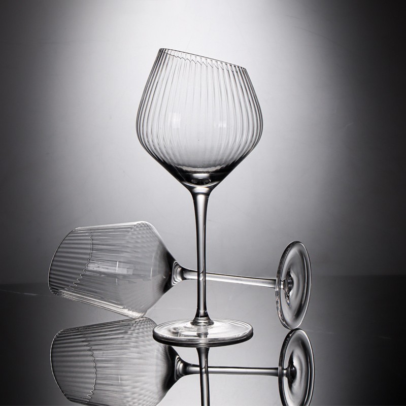 New product ideas 2023 bevel oblique cut ribbed wine glasses goblet best selling modern slant rim champagne goblets glass sets