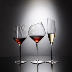 New product ideas 2023 bevel oblique cut ribbed wine glasses goblet best selling modern slant rim champagne goblets glass sets