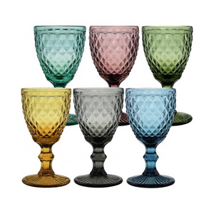 Factory Wholesale Minimalist Vintage Blue Wine Glasses Colorful Water Goblet Wedding Amber Colored Glass Goblets