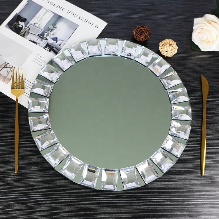 Top Seller 2024 Charger Plates Jewel Edge Under Plate Round Silver Mirror Charger Plates for Wedding and Party Decoration