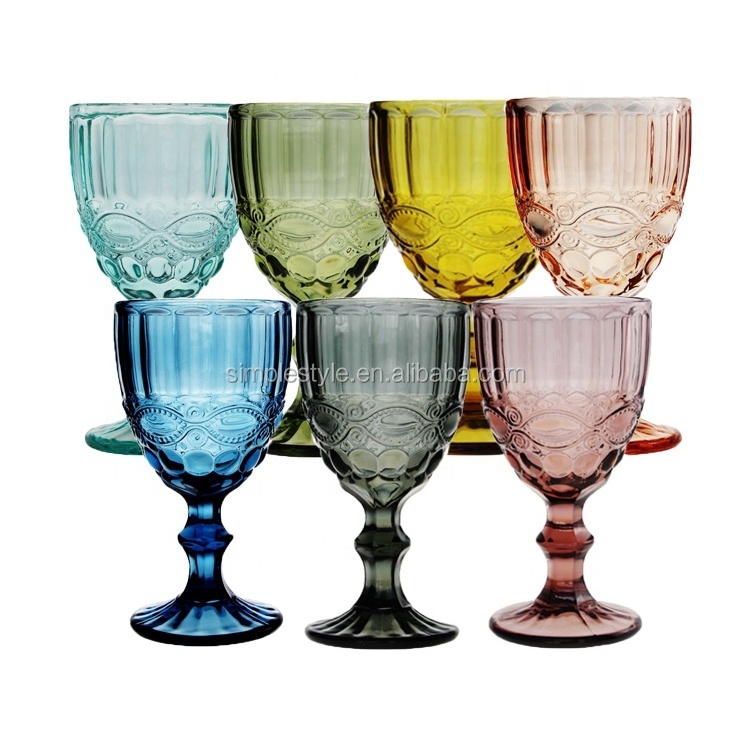 2024 Hot Selling Wholesale Diamond Drinking Glassware Water Cup Vintage Red Wine Glass Goblets for Wedding Decorative Green Blue