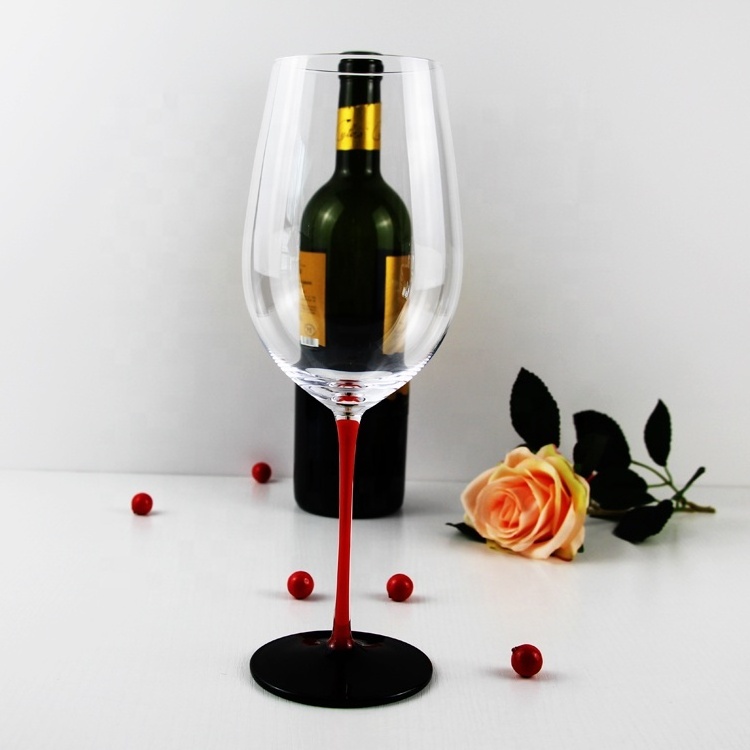 Handmade Large Capacity High Quality Red Stem And Black Base Wine Glass Crystal Wine Glasses