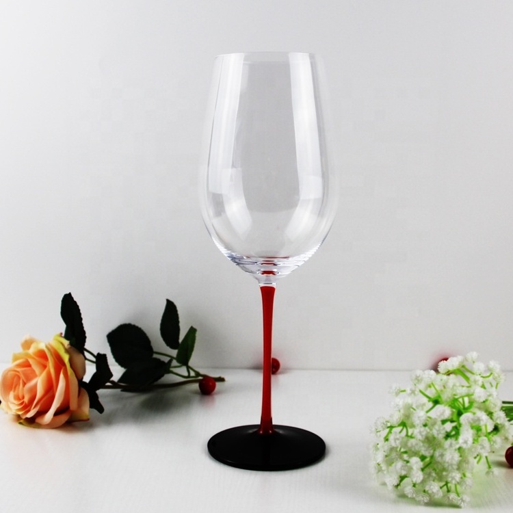 Handmade Large Capacity High Quality Red Stem And Black Base Wine Glass Crystal Wine Glasses