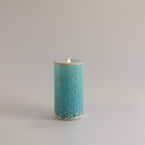 light blue Pillar Candle mosaic surface led 3D moving swing wick  candles for home decoration 2024 Christmas gift