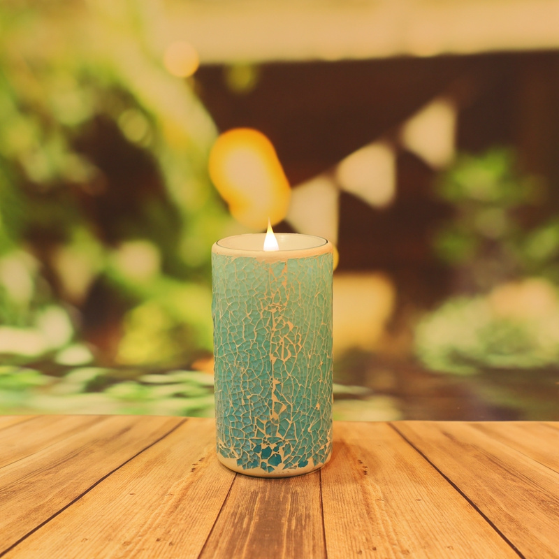 light blue Pillar Candle mosaic surface led 3D moving swing wick  candles for home decoration 2024 Christmas gift