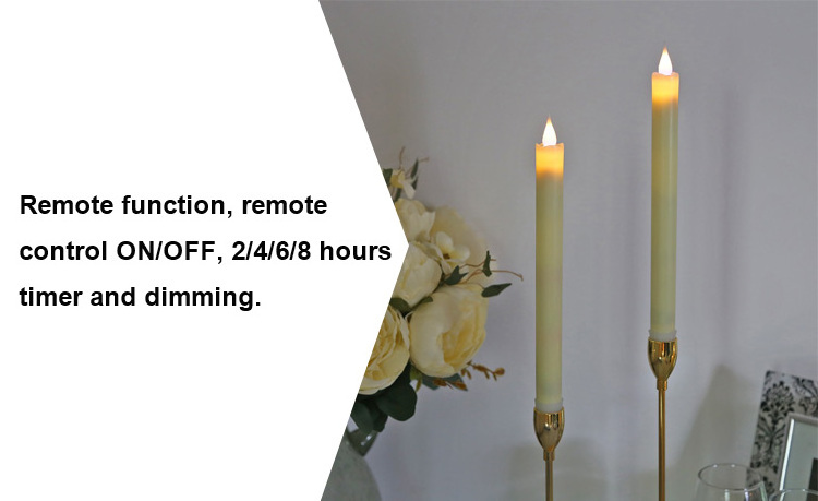 Real wax surface flameless moving wick LED taper candles with timer and remote 2pcs/set