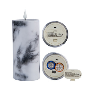 New Design Marble Color LED Flameless Candle with Patented Moving Black Wick Flickering Candle Battery Operated