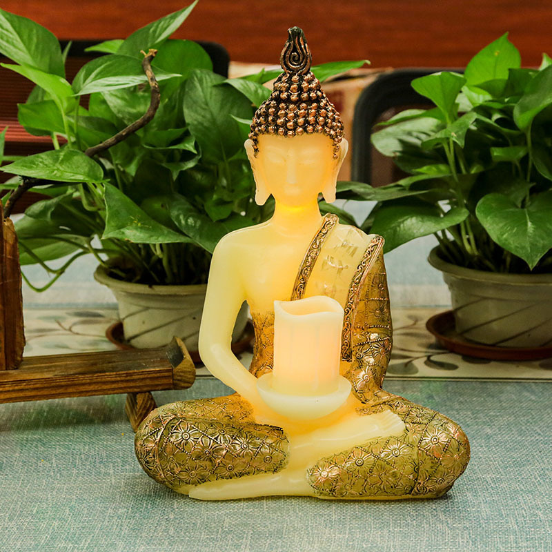 Customized  Led Paraffin wax Meditating Sitting Buddha Flameless LED Candle Battery Operated Candle with Timer and remote Newest