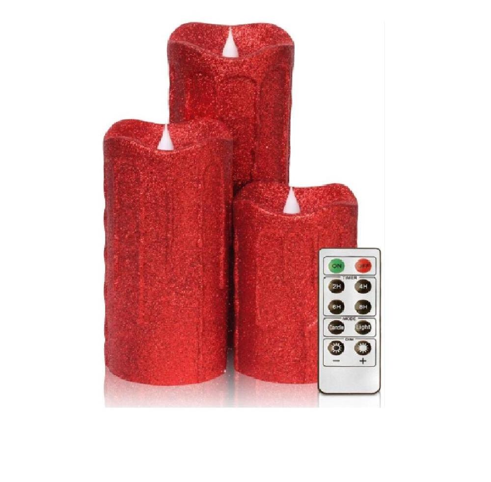 3D Flame Led Paraffin Wax Candle with Timer Battery Operated Red Glitter Candle with Remote Control for Home holiday Decoration