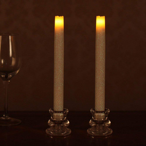 Flameless flickering 10 inch dinner taper candle white ivory led candle wholesale with timer