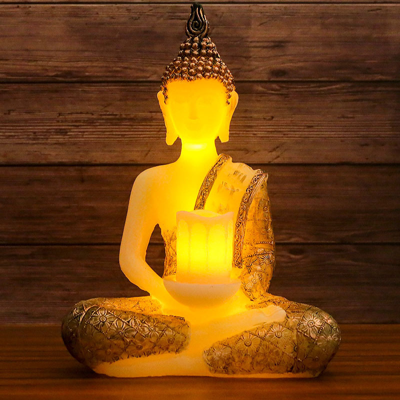 Simplux Led Paraffin wax Meditating Sitting Buddha Flameless LED Candle Battery Operated Candle with Timer and remote 2022 New