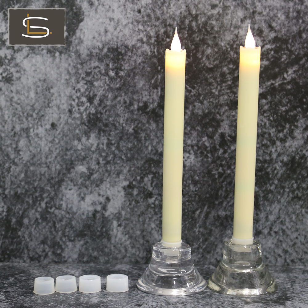 Real wax surface flameless moving wick LED taper candles with timer and remote 2pcs/set