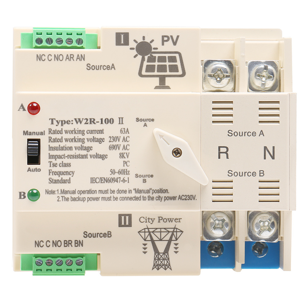 Nofuel W2R Mini ats automatic transfer switch on-Grid to Photovoltaic for solar battery Din Rail dc breaker for solar 2/3/4 P