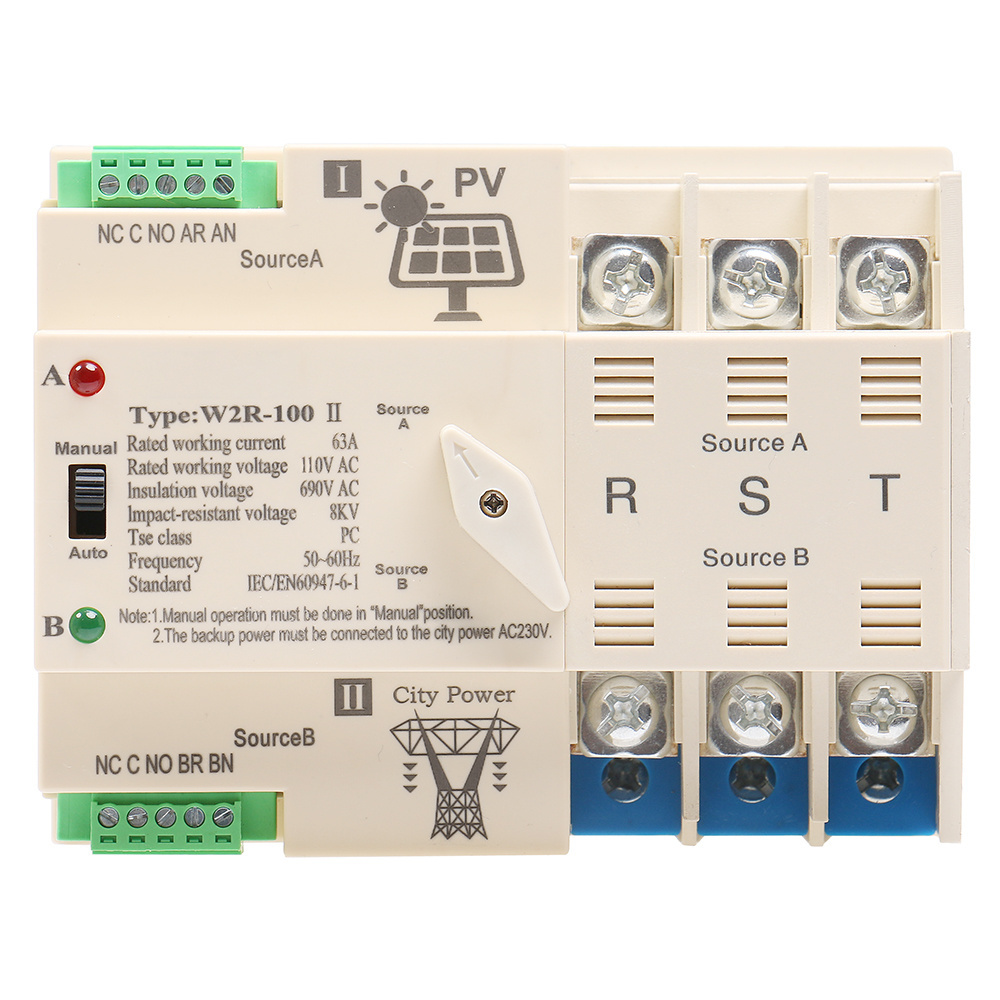 Nofuel W2R Mini ats automatic transfer switch on-Grid to Photovoltaic for solar battery Din Rail dc breaker for solar 2/3/4 P