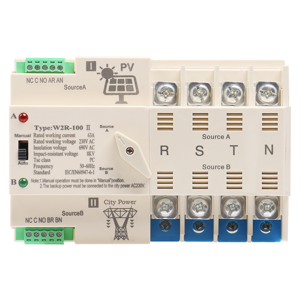 Nofuel W2R Mini ats automatic transfer switch on-Grid to Photovoltaic for solar battery Din Rail dc breaker for solar 2/3/4 P