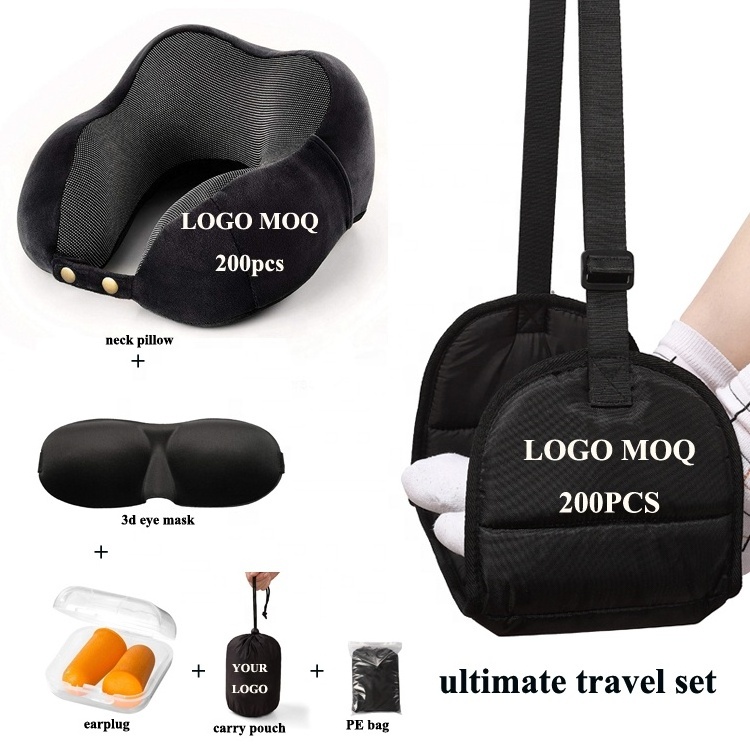 ultimate travel accessories set travel pillow memory foam memory foam travel foot rest hammock for airplane with mask earplug