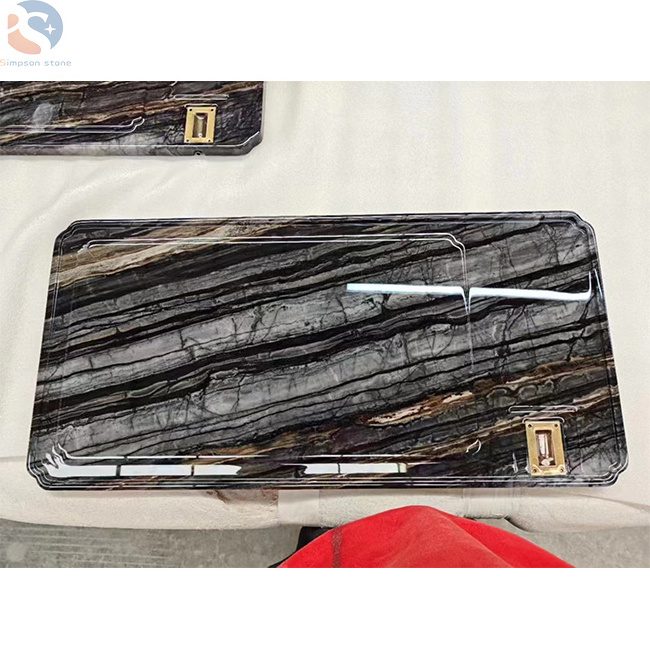 Hot sales Portoro forest wood marble round tray & catchall platter tray natural marble slab customized design