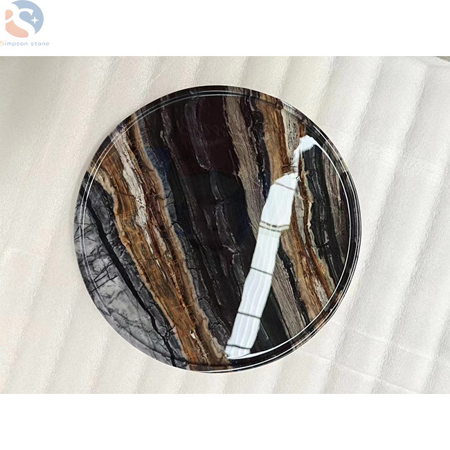 Hot sales Portoro forest wood marble round tray & catchall platter tray natural marble slab customized design