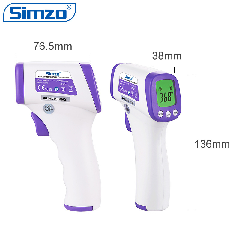 SIMZO Infrared Professional Handheld Non-contact Forehead Baby Adult Infrared Thermometer 2 AAA Batteries Electric Plastic