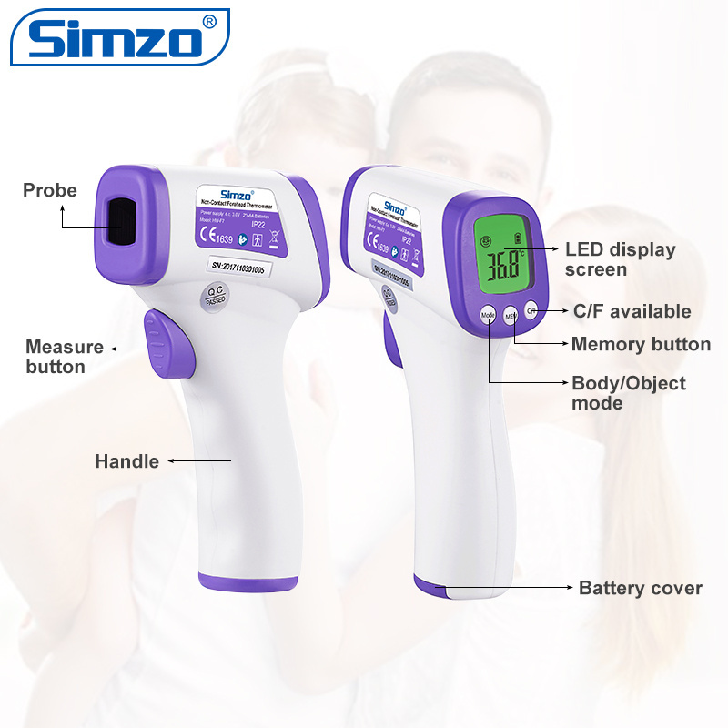 SIMZO Infrared Professional Handheld Non-contact Forehead Baby Adult Infrared Thermometer 2 AAA Batteries Electric Plastic