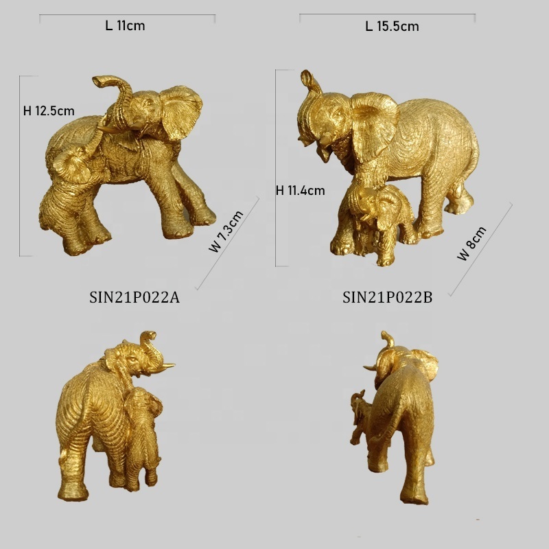 Resin Craft Gold Home Indoor Decoration Accessories Gifts Statue Sculpture Polyresin Elephant Mother Son Deco Animal Statue