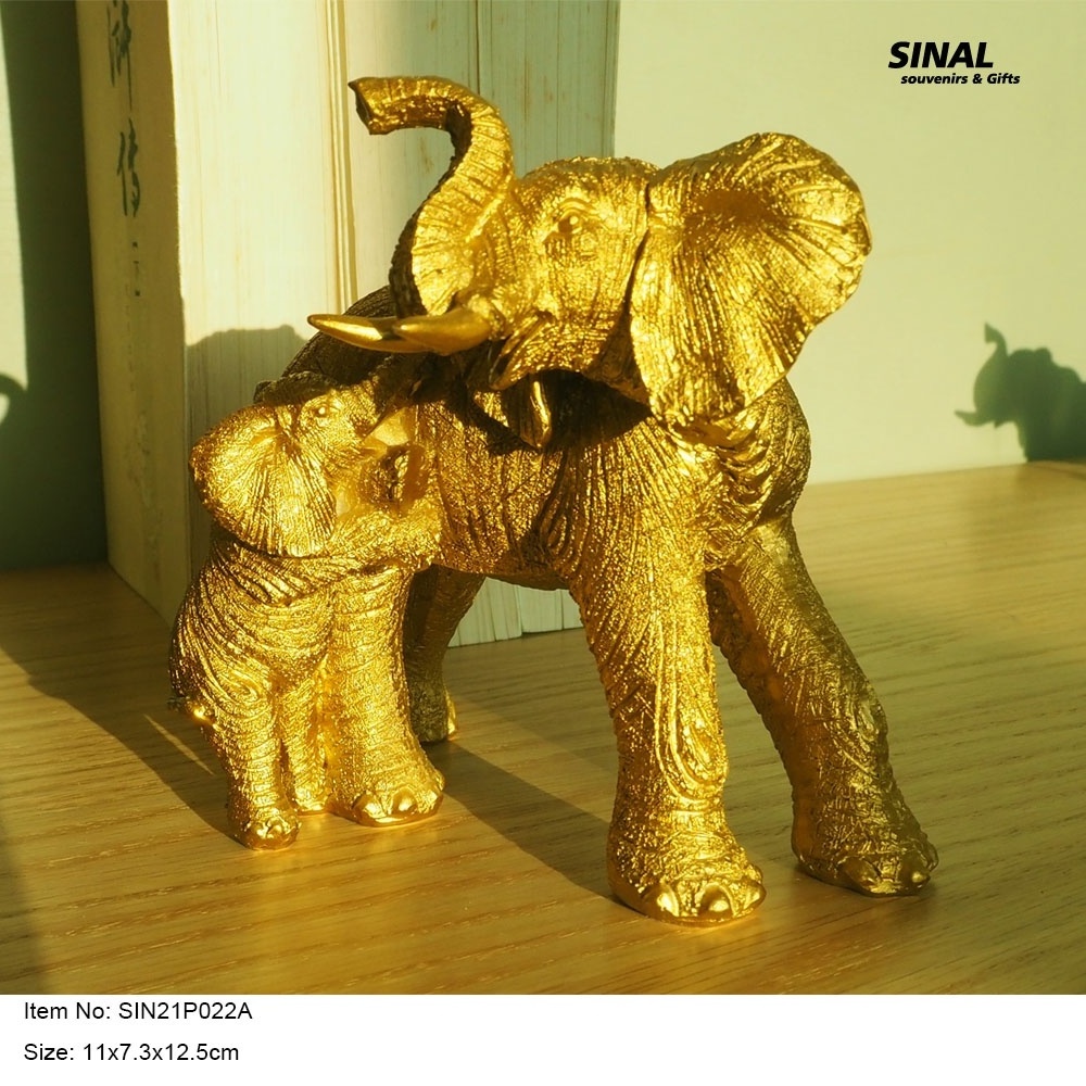 Resin Craft Gold Home Indoor Decoration Accessories Gifts Statue Sculpture Polyresin Elephant Mother Son Deco Animal Statue