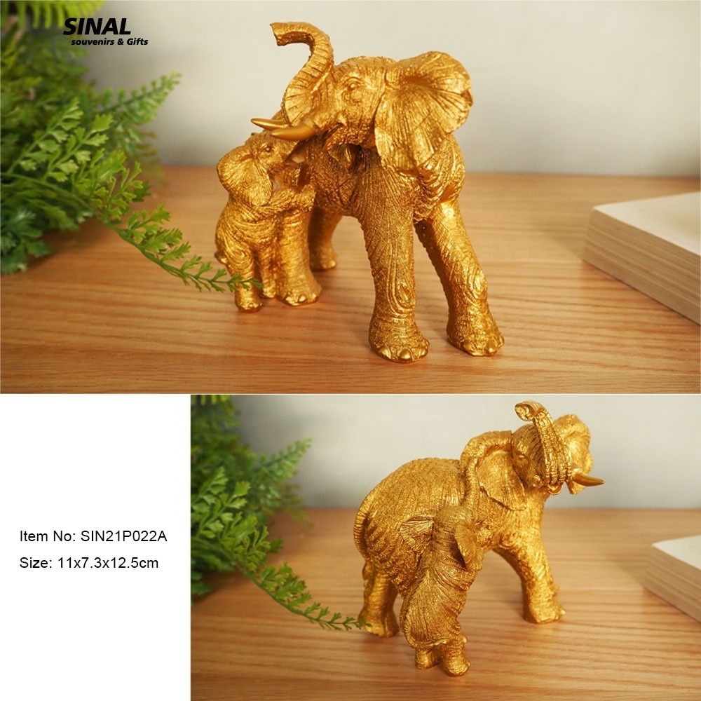 Resin Craft Gold Home Indoor Decoration Accessories Gifts Statue Sculpture Polyresin Elephant Mother Son Deco Animal Statue