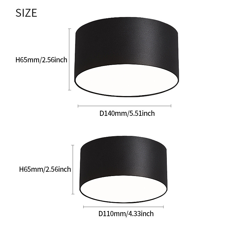 Modern Round Ceiling Light Lamp Surface Mount Drum Shade Black