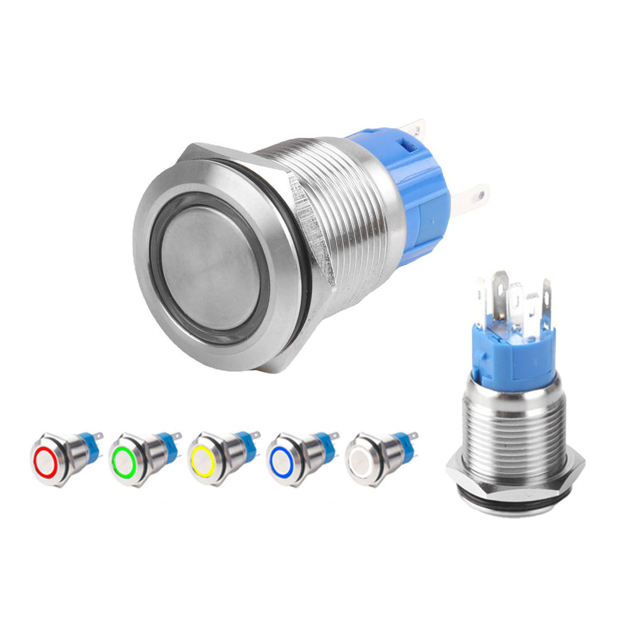 Waterproof OEM 12-30MM LED Self-Locking Latching Momentary Metal High Head Cap Flat Screw ON OFF Push Button Switch With Light