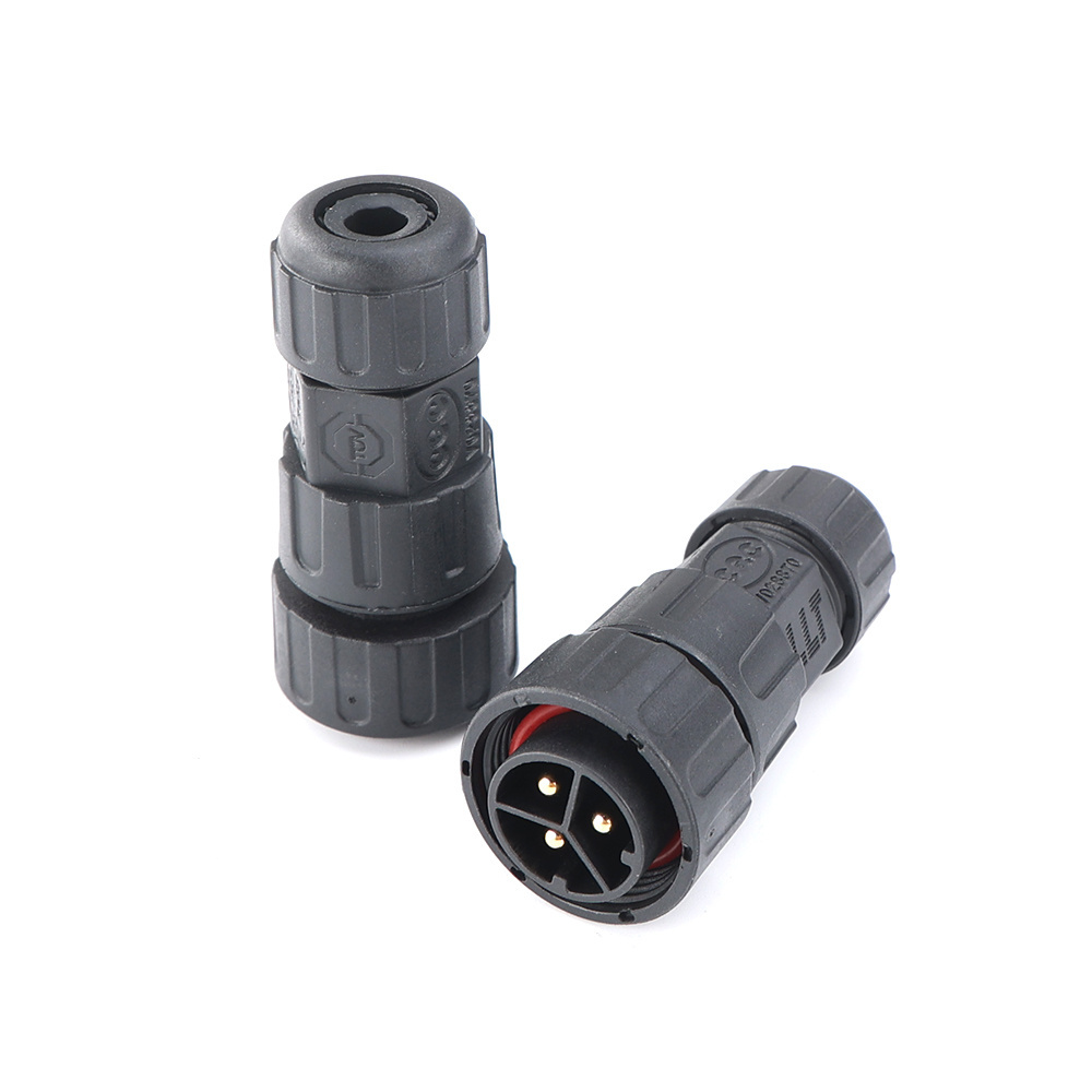 IP67 Waterproof Plastic Nylon M25 3 PIN Solderless Assembly Thread Lock Solar Power Battery Charging Male Connector Plug