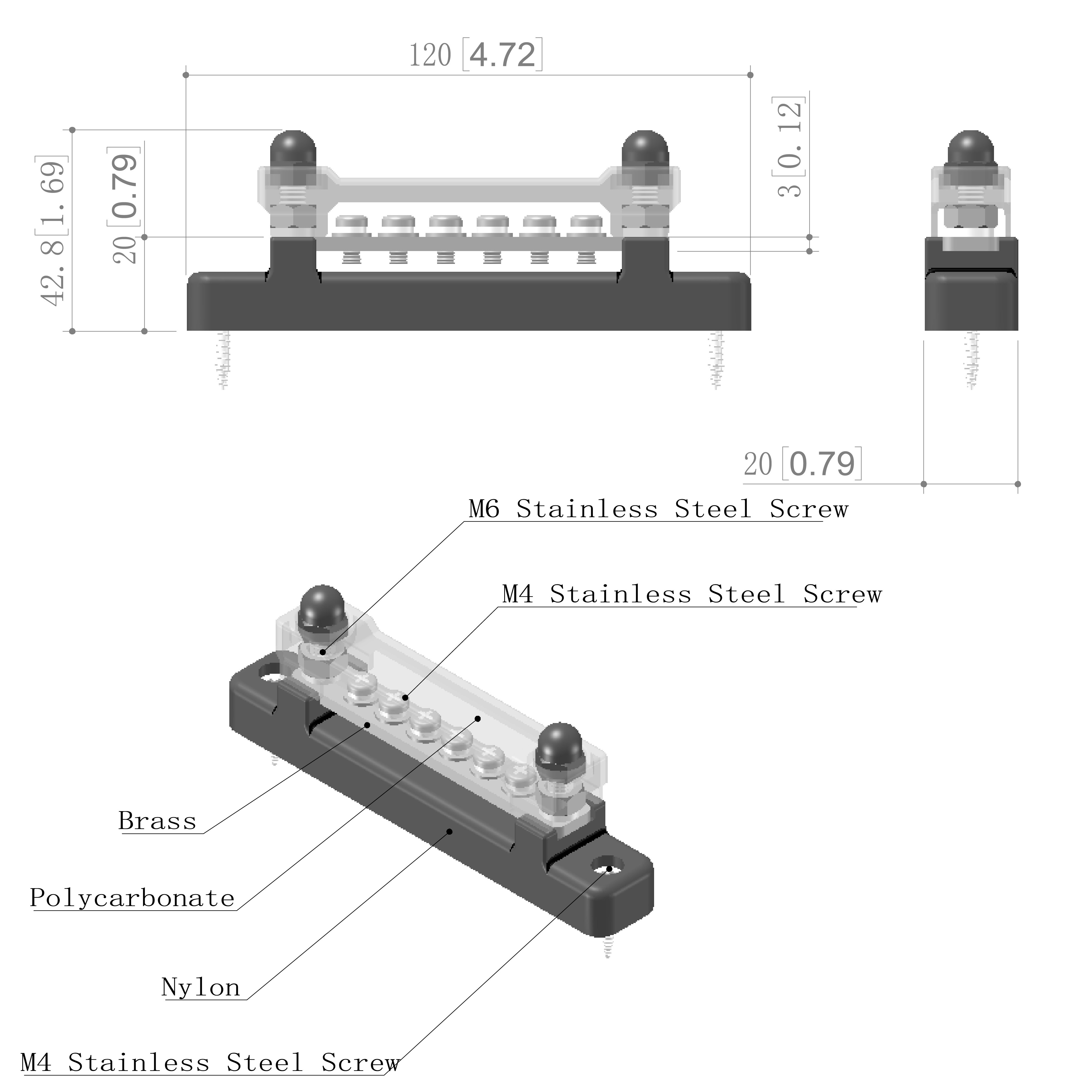 6 Terminal 300V 150A Automatic Marine RV Electric Heavy Duty Cover Battery Copper Stainless Steel Fuse Holder Bus Bar Box Block