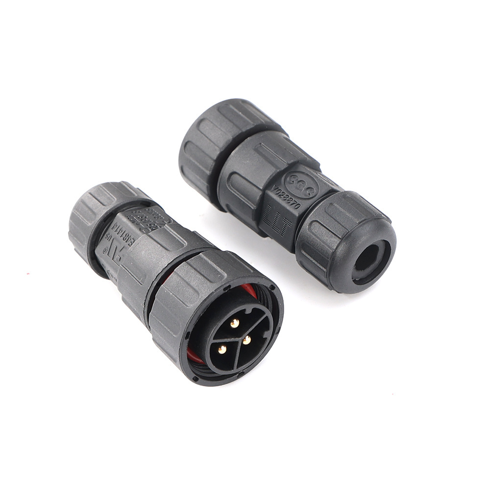 IP67 Waterproof Plastic Nylon M25 3 PIN Solderless Assembly Thread Lock Solar Power Battery Charging Male Connector Plug