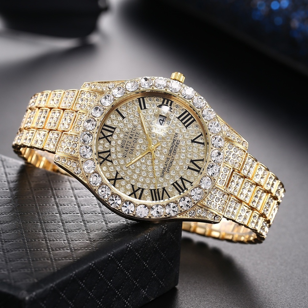 Hip Hop Men man Luxury Watches Design Iced Out Full Diamond Hiphop rapper bling gold dial bust down wristwatch