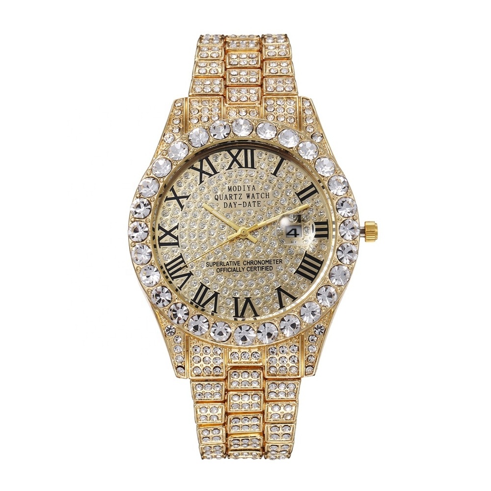 Hip Hop Men man Luxury Watches Design Iced Out Full Diamond Hiphop rapper bling gold dial bust down wristwatch