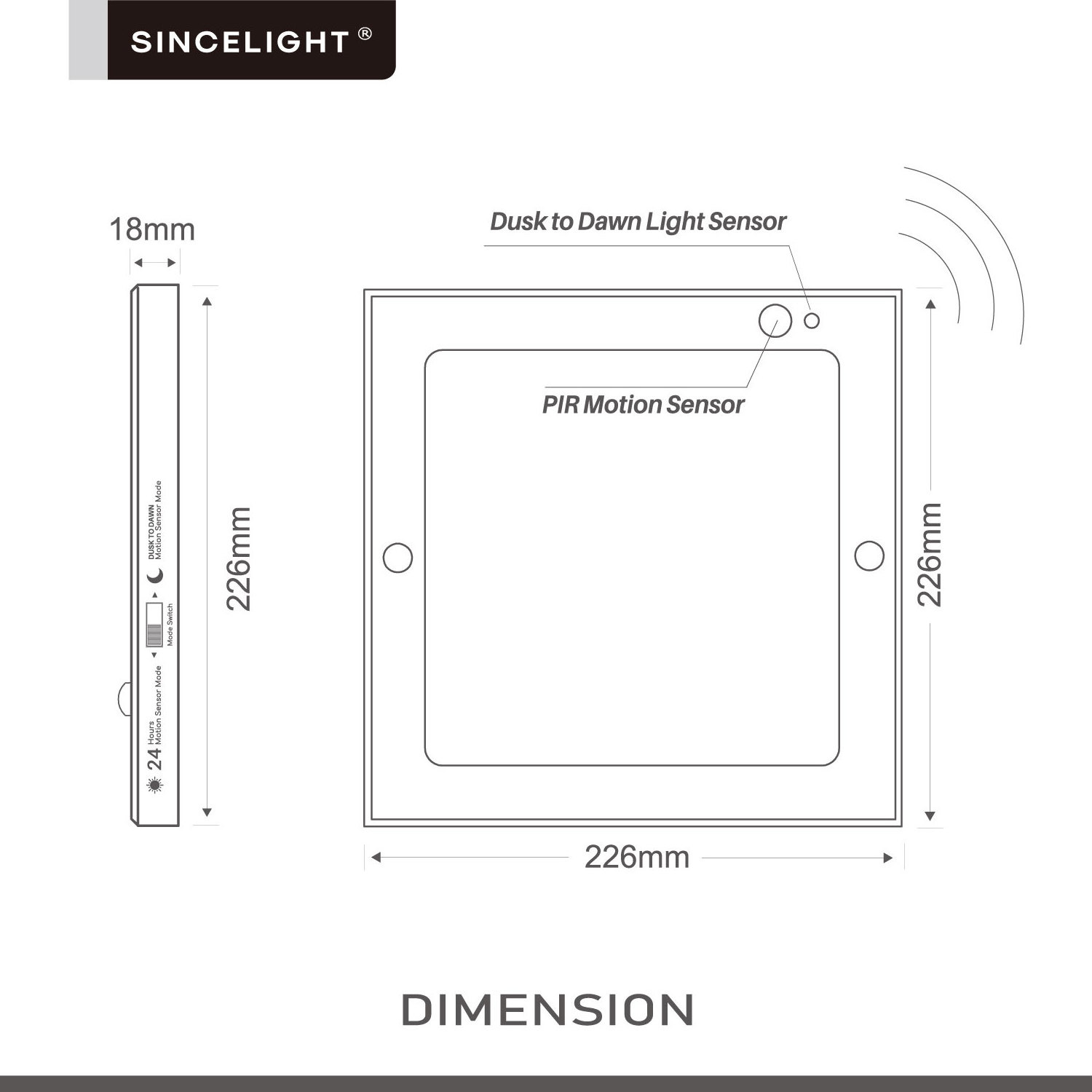 Motion Sensor LED Ceiling Light 18W 1650LM Flush Mount Square Lighting Fixture